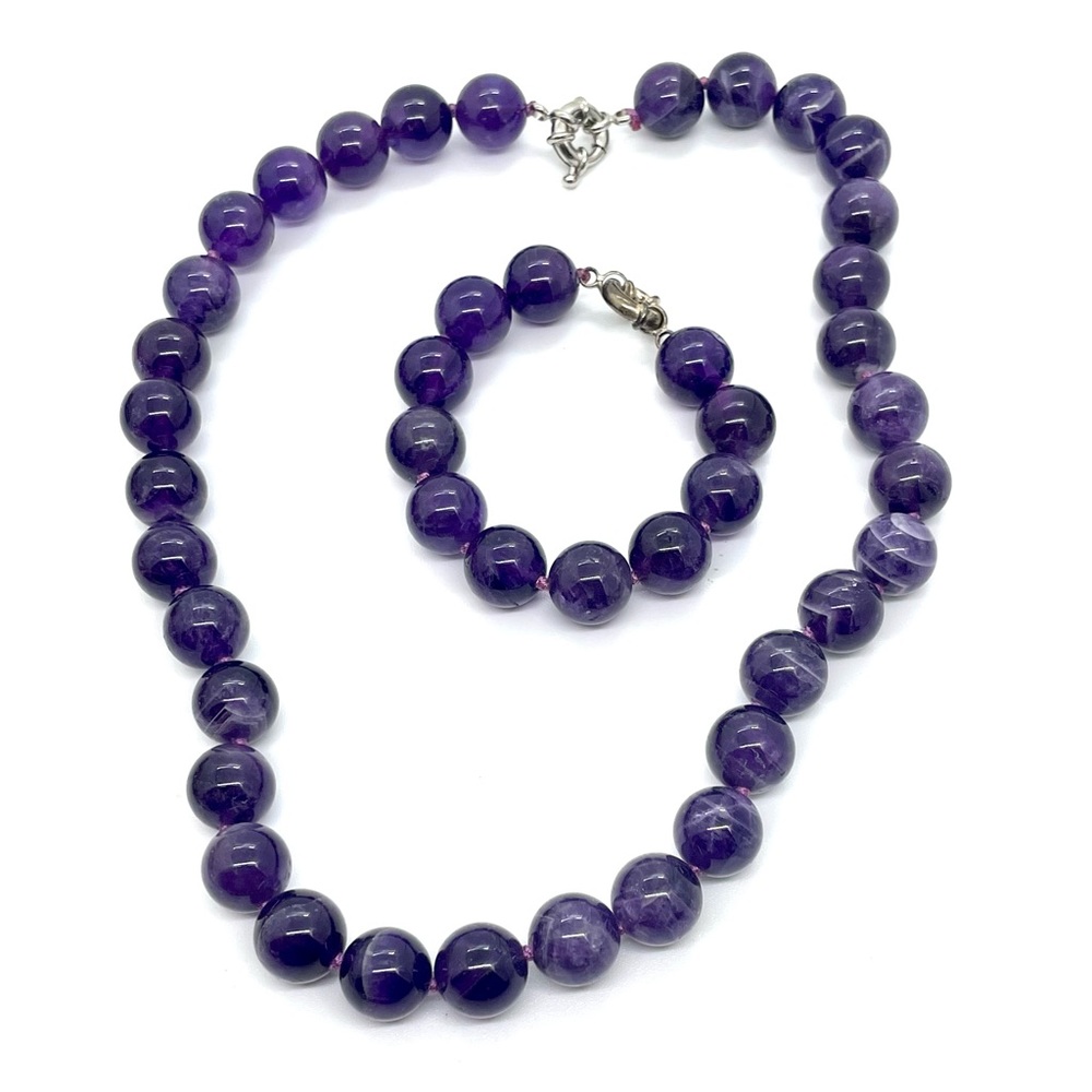 Stunning 14mm Amethyst Necklace & Bracelet Set